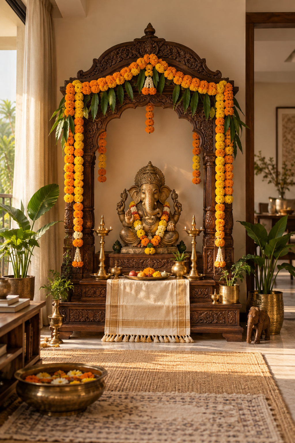 Marigold Temple Arch décor setup